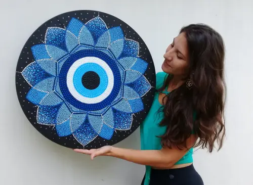 Mandala Olho Grego 60 cm em Pontilhismo