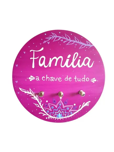 Placa com Porta-chaves familia a Chave de Tudo 20cm