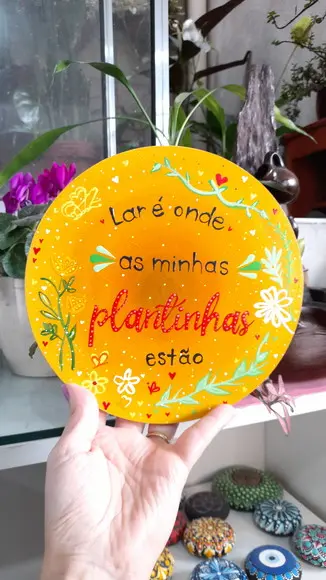 Placa Decorativa lar É Onde a Minhas Plantinhas Estão 20cm