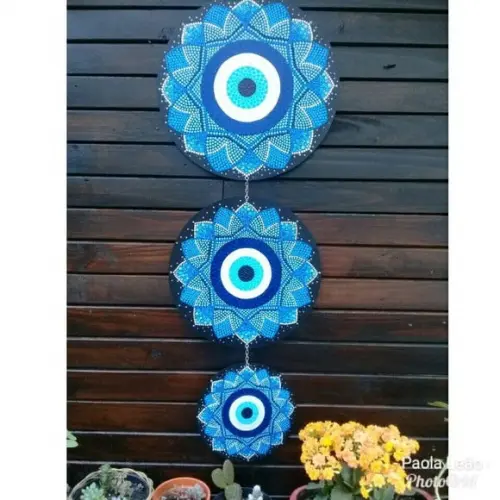 Trio Mandala Olho Grego 20cm, 30cm, 35cm Pintada à Mão
