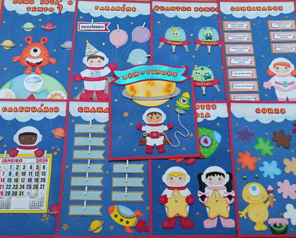 Kit para Decoração Sala de Aula: Astronautas - 9 Painéis