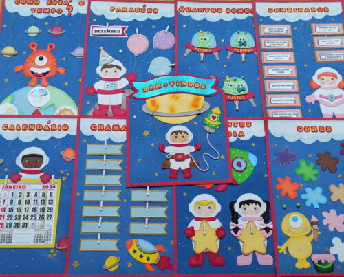 Kit para Decoração Sala de Aula: Astronautas - 9 Painéis