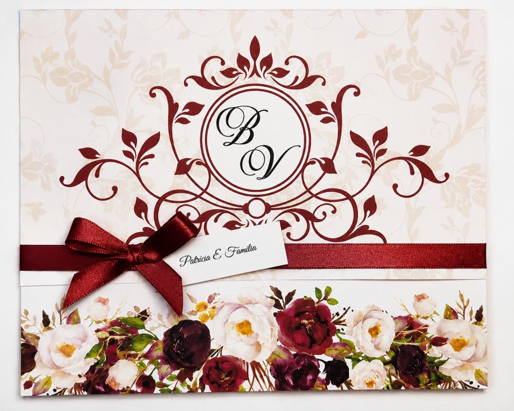 Convite de Casamento Floral Marsala
