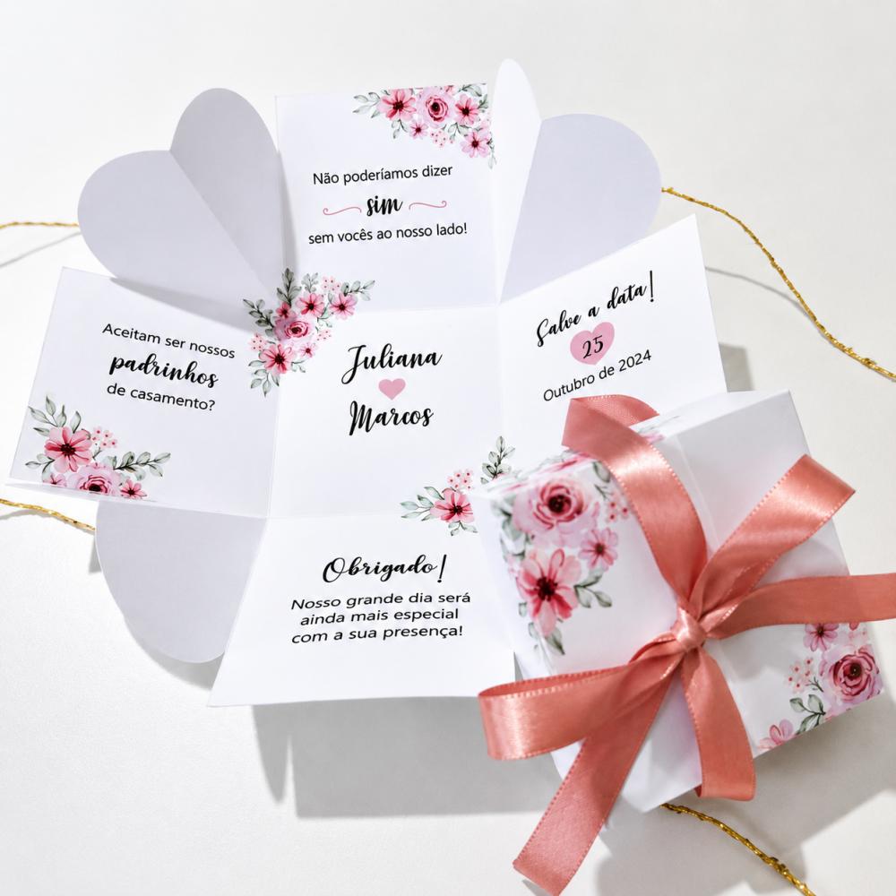 Convite Padrinhos de Casamento Caixa Personalizada