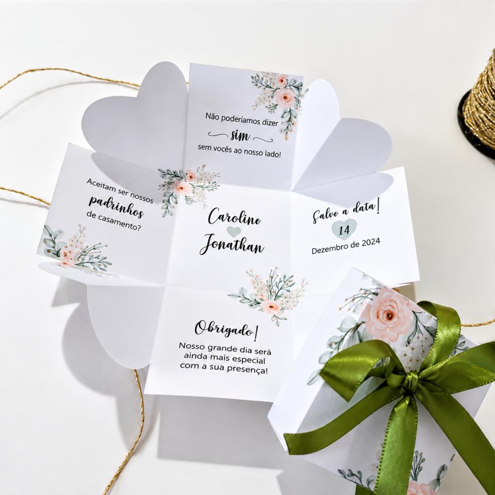 Convite Padrinhos de Casamento Caixa Personalizada
