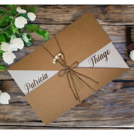 Convite de casamento rustico com envelope