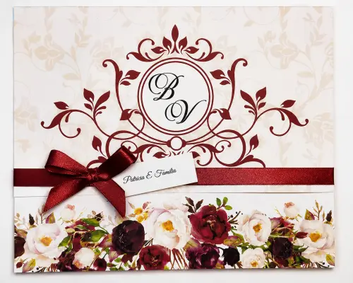 Convite de Casamento Floral Marsala