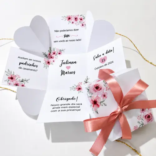 Convite Padrinhos de Casamento Caixa Personalizada