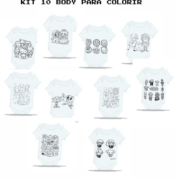 Kit 10 Body Bebê e Temática Geek para Colorir