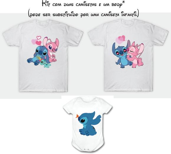 Kit 02 Camisetas + Body para Bebê Stitch e Angel