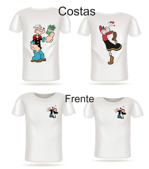 Camiseta Casal Popeye e Olivia Palito Kit com 02