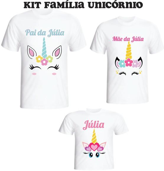 Camiseta Unicórnio - Kit Família C/03 Camisetas