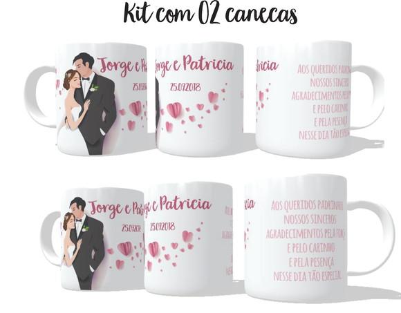 Caneca Presente Padrinhos Casamento Kit C/02 Agradecimento