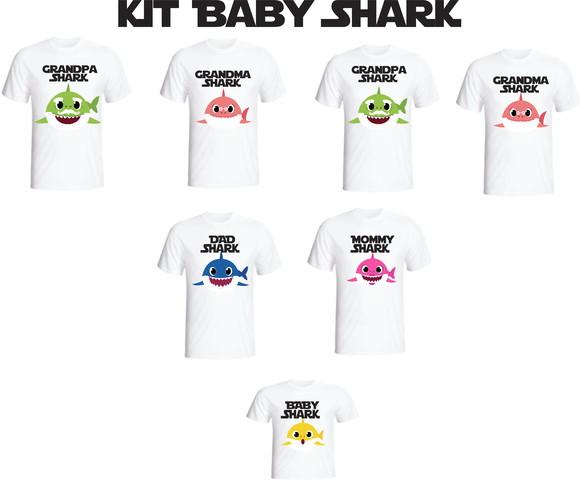 Camiseta Baby S.h.a.r.k Kit /07 Camisetas - Família Tubarão