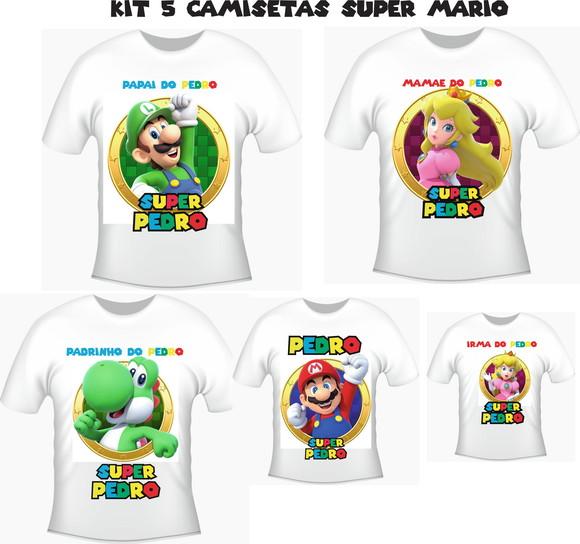 Camiseta Super Mario Kit /05 Camisetas - Personalizada