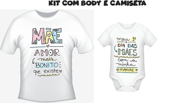 Camiseta Meu Primeiro Dia Das Mães Kit Com/02 Body Menino