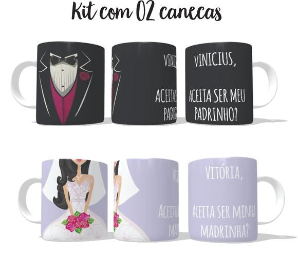 Caneca Madrinha Padrinho Convite Casamento Kit C/2