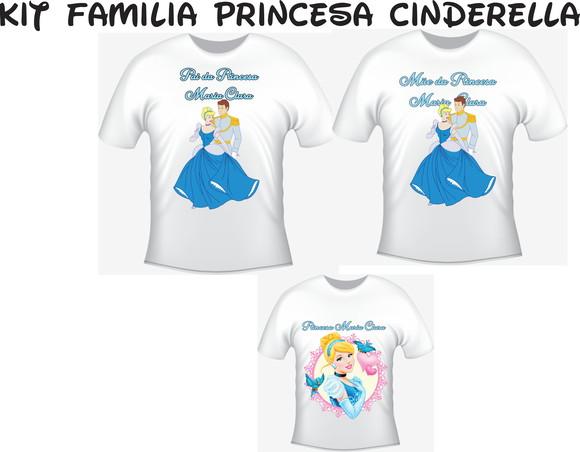 Camiseta Cinderela Kit C/03 Mãe, Pai, Filha