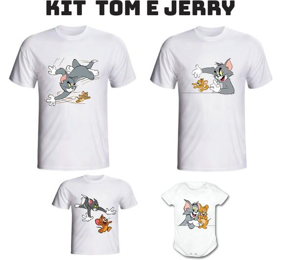 Kit Família Tom And Jerry c/ 3 Camisetas + Body Bebe
