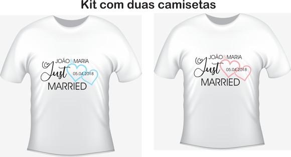 Camiseta Recém Casados Just Married Kit C/02 Personalizada