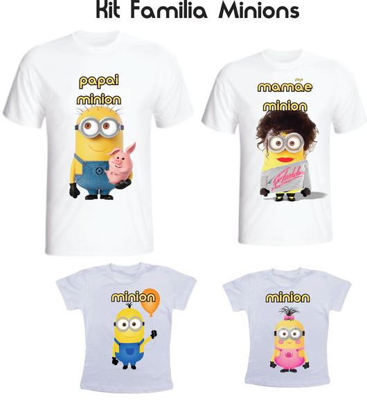 Camiseta Minions Kit /04 Camisetas - Infantis e Adulto