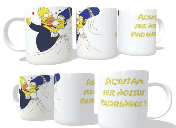 Caneca Convite Aceitam Ser Nossos Padrinhos? Homer e Marge