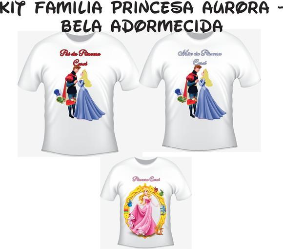 Camiseta Aurora Bela Adormecida Kit C/03 Mãe, Pai, Filha
