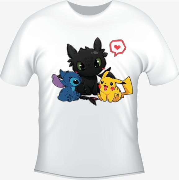 Camiseta P.i.k.a.c.h.u Banguela E Stitch