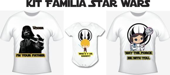 Camiseta Kit Família Star Wars 2 Camisetas e Um Body Bebê