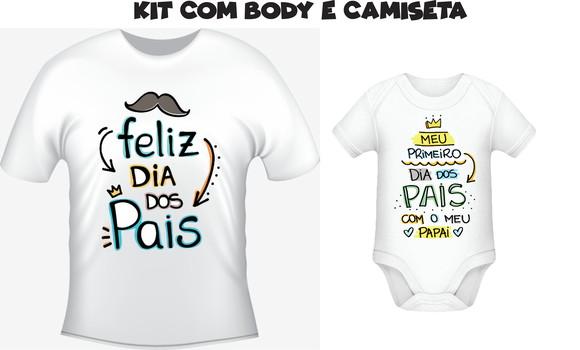 Camiseta Meu Primeiro Dia Dos Pais - Kit C/02 Body E Camiset