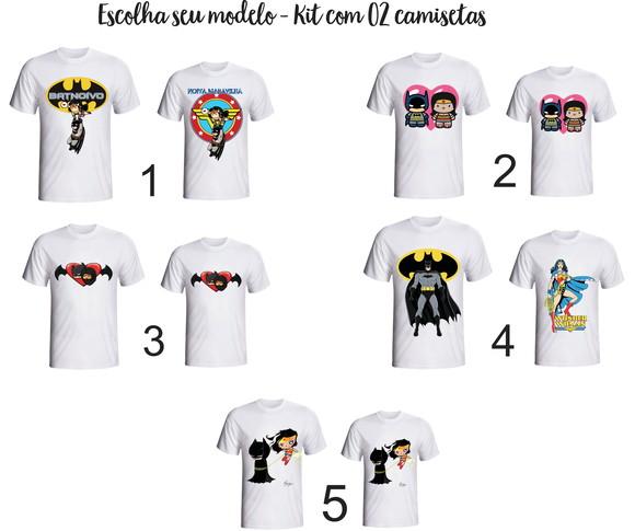 Camiseta Casal Batman e Mulher Maravilha Kit com 02