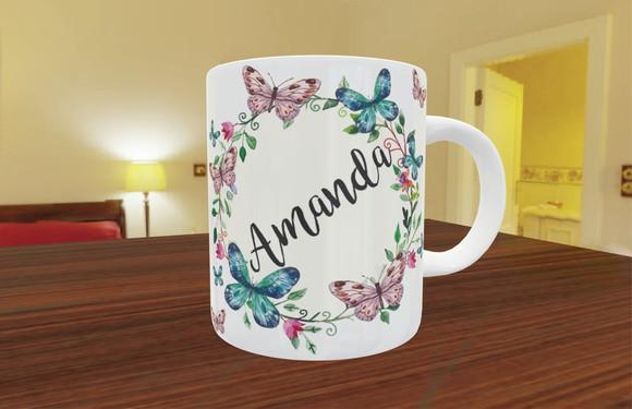 Caneca Personalizada com Seu Nome Borboletas