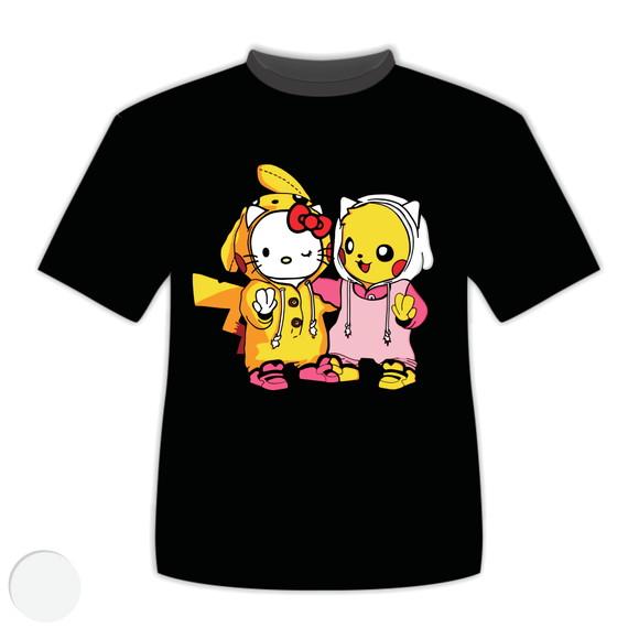 Camiseta P.i.k.a.c.h.u E Hello Kitty