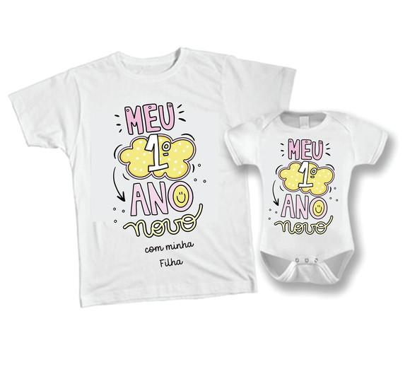 Camiseta e Body Meu Primeiro Ano Novo Kit com 02