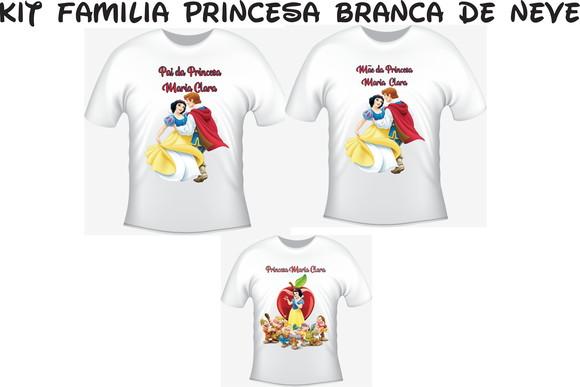 Camiseta Branca De Neve Kit C/03 Mãe, Pai, Filha