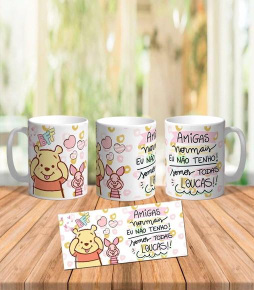 Caneca Cute Ursinho Puff e Leitão - Amigas Loucas