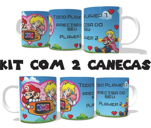 Caneca Super Mario e Princess Peach - kit/02 canecas