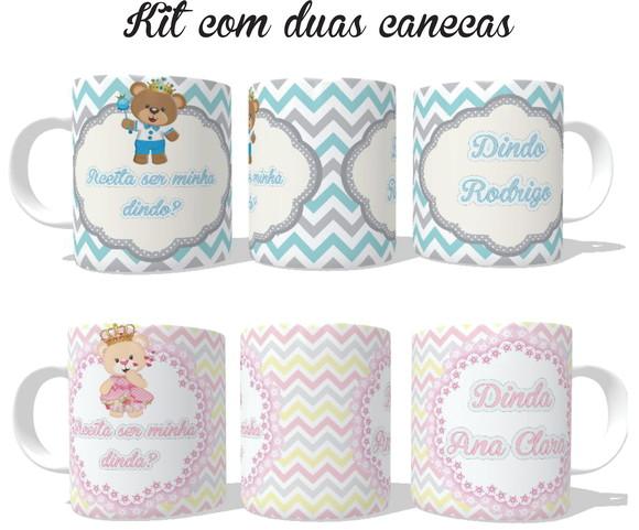 Caneca Convite Dindo ou Dinda Ursinhos - Batizado