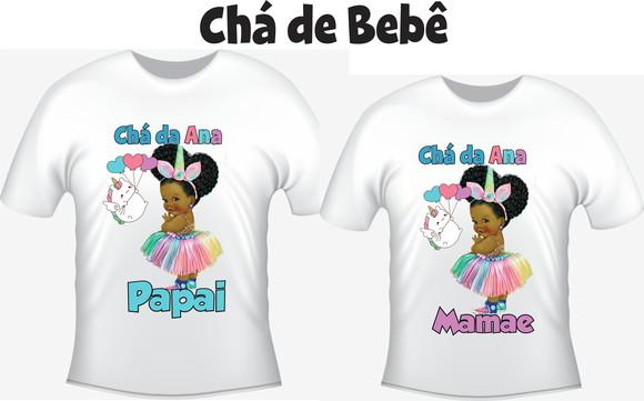 Camiseta Chá De Bebê - Baby Menina Afro Unicórnio