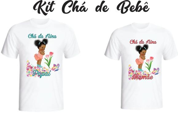 Camiseta Chá De Bebê Afro Menina - Kit Com 02 Camisetas