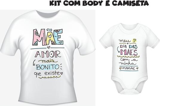 Camiseta Meu Primeiro Dia Das Mães Kit Com/02 Body E Camiset