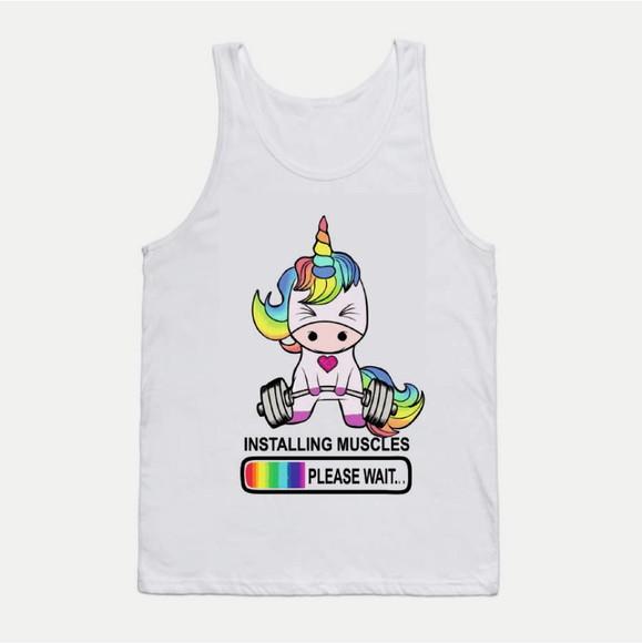 Camiseta Regata Unicórnio Fofo Instalando Músculos