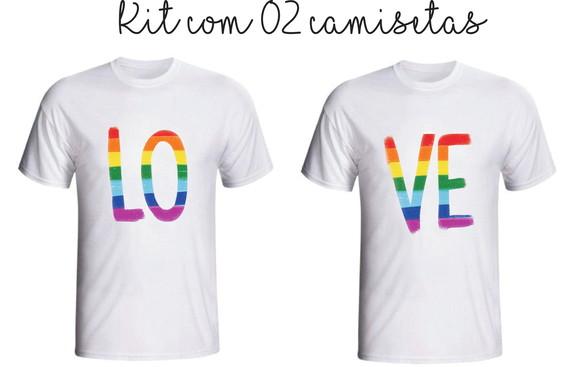 Camiseta Love Rainbow Arco Íris Kit c/02 Namorados Casal