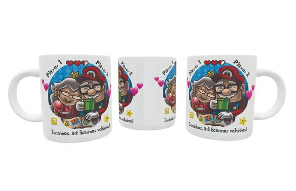 Caneca Mario E Peach Juntinhos Até Ficarmos Velhinhos