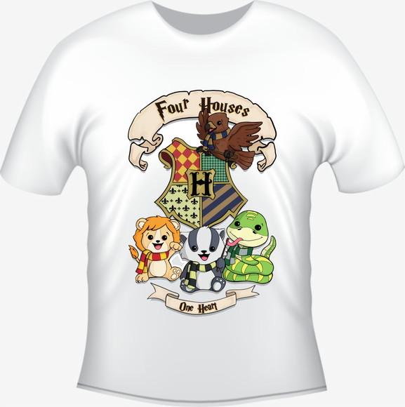 Camiseta Houses One Heart Hogwarts Chibi