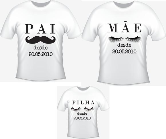 Camiseta Pai Mãe Filha Data Personalizada Kit c/03