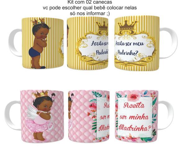 Caneca Baby Afro Convite Batizado Madrinha e Padrinho