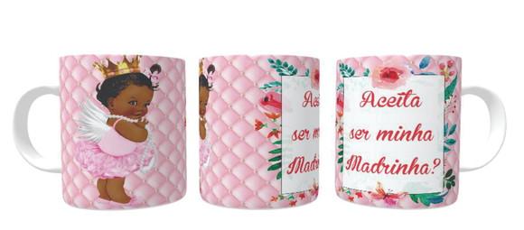 Caneca Baby Afro Menina - Convite Madrinha - Dinda