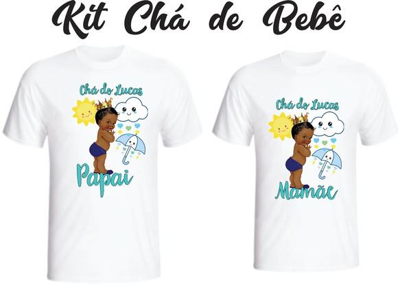 Camiseta Chá De Bebê Afro Menino - Kit Com 02 Camisetas