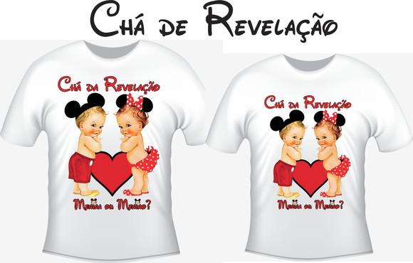 Camiseta Chá Revelação - Mickey e Minnie - Kit c/2